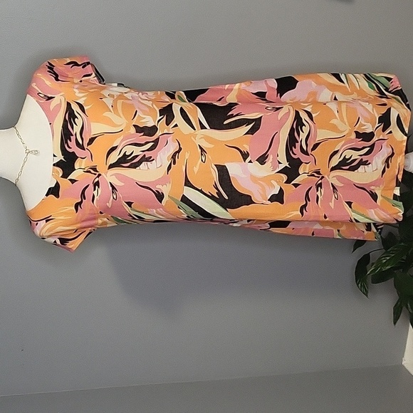 Cristina Vergani Floral Linen Blend Pullover Boatneck Dress with Pockets- Size M - Picture 1 of 9